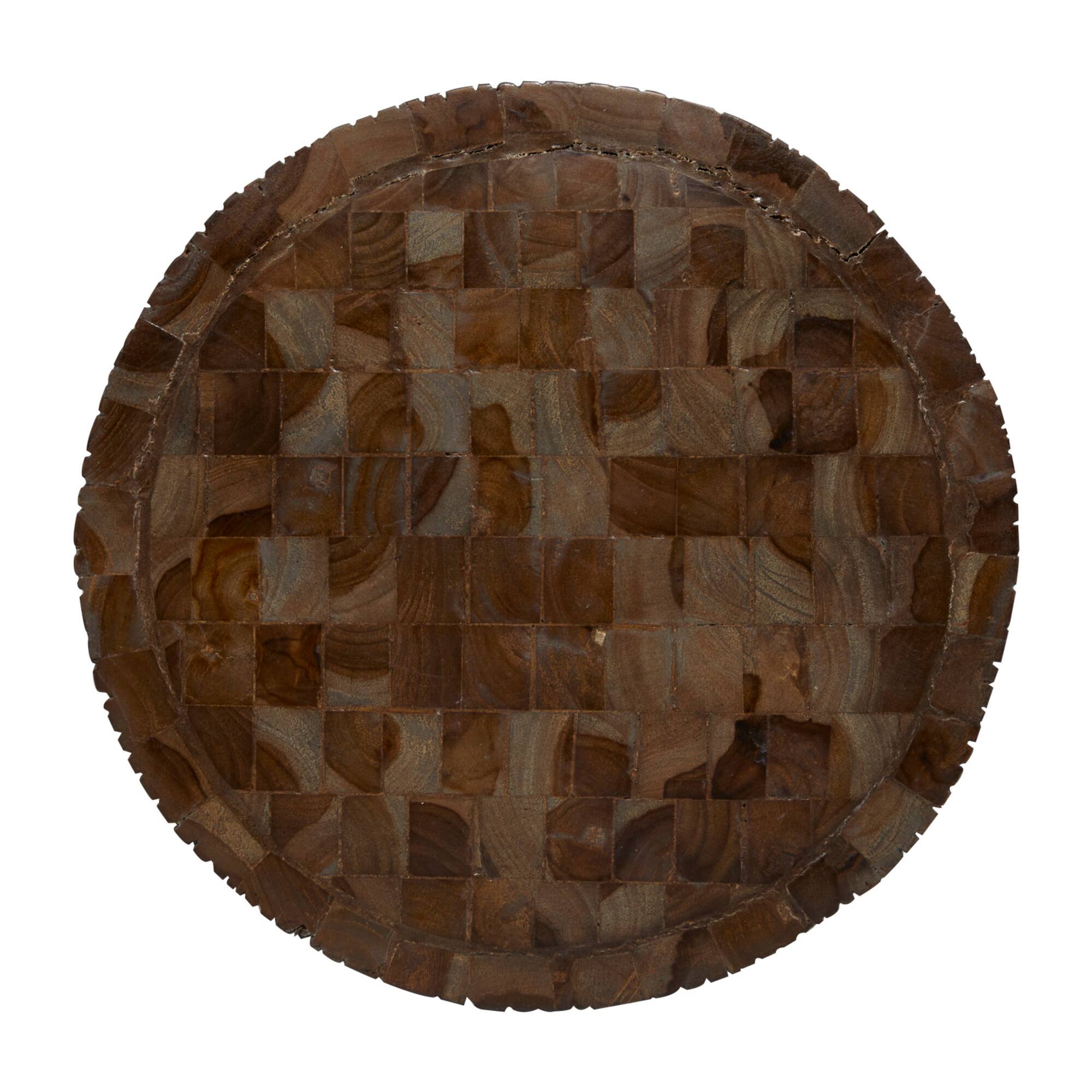 18" Brown Teak Wood Contemporary Stool